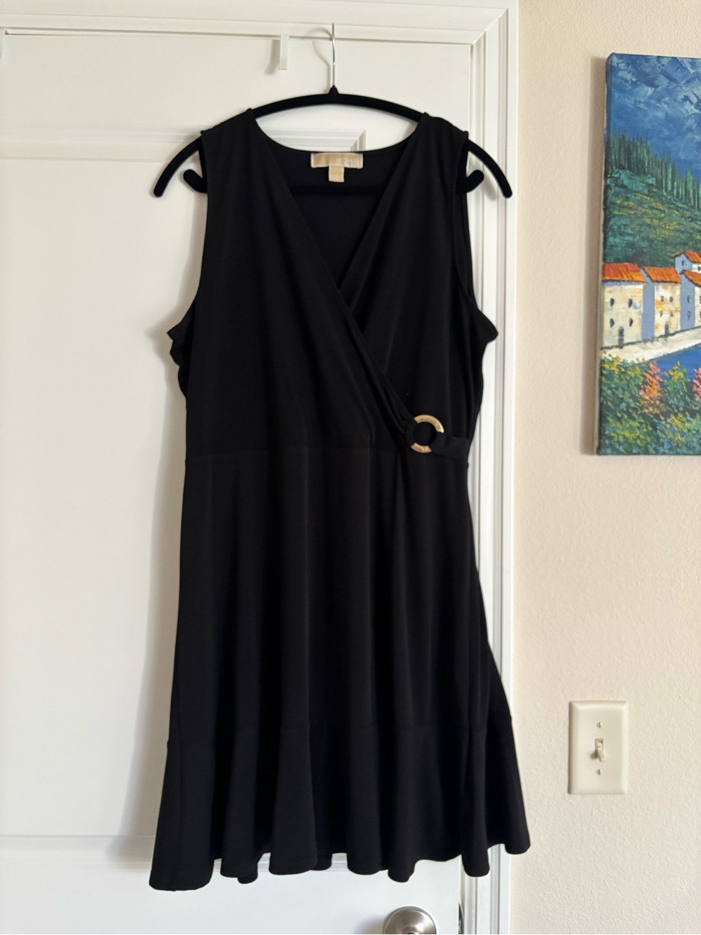 Michael Kors Classic Black Sleeveless Dress with Gold Ring Detail